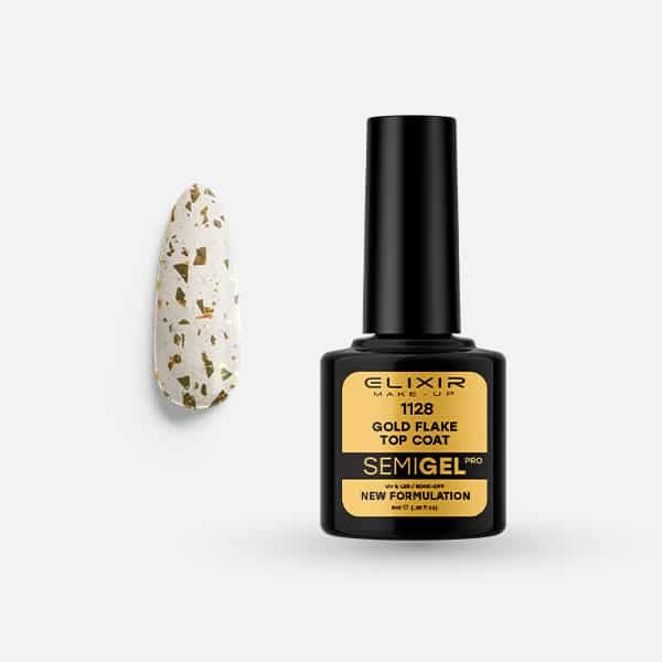 Ημιμόνιμο βερνίκι 8ml – #1128 (Gold Flake Top Coat-No Wipe)