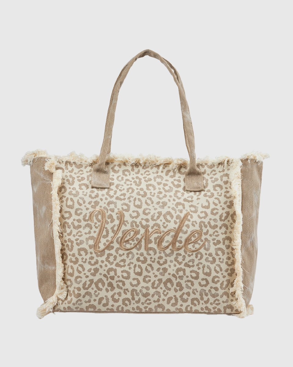 Verde Γυναικεία Τσάντα Θαλάσσης 14-0000459 Animal Print Μπεζ